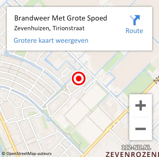 Locatie op kaart van de 112 melding: Brandweer Met Grote Spoed Naar Zevenhuizen, Tirionstraat op 28 maart 2025 09:32