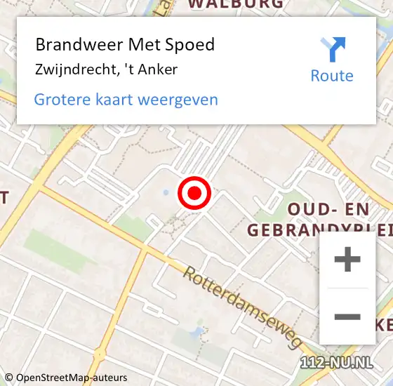 Locatie op kaart van de 112 melding: Brandweer Met Spoed Naar Zwijndrecht, 't Anker op 28 maart 2025 09:56