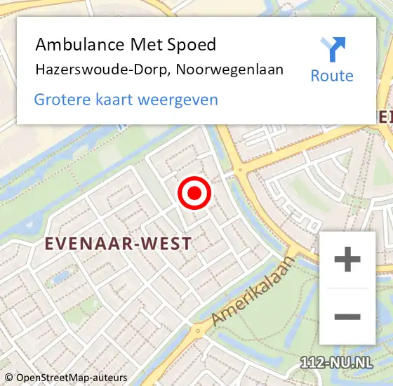 Locatie op kaart van de 112 melding: Ambulance Met Spoed Naar Hazerswoude-Dorp, Noorwegenlaan op 11 november 2014 12:05