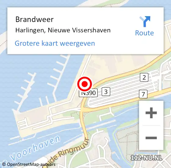 Locatie op kaart van de 112 melding: Brandweer Harlingen, Nieuwe Vissershaven op 28 maart 2025 11:45