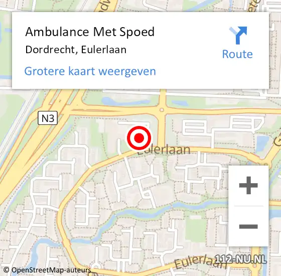 Locatie op kaart van de 112 melding: Ambulance Met Spoed Naar Dordrecht, Eulerlaan op 28 maart 2025 13:44
