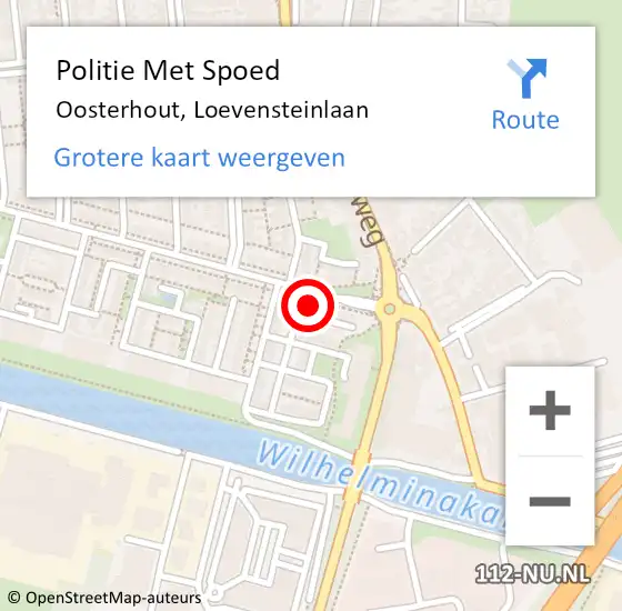 Locatie op kaart van de 112 melding: Politie Met Spoed Naar Oosterhout, Loevensteinlaan op 28 maart 2025 16:10