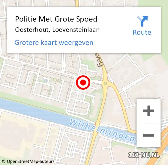 Locatie op kaart van de 112 melding: Politie Met Grote Spoed Naar Oosterhout, Loevensteinlaan op 28 maart 2025 16:10