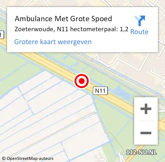 Locatie op kaart van de 112 melding: Ambulance Met Grote Spoed Naar Zoeterwoude, N11 hectometerpaal: 1,2 op 28 maart 2025 17:15