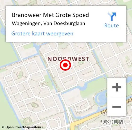 Locatie op kaart van de 112 melding: Brandweer Met Grote Spoed Naar Wageningen, Van Doesburglaan op 28 maart 2025 18:57