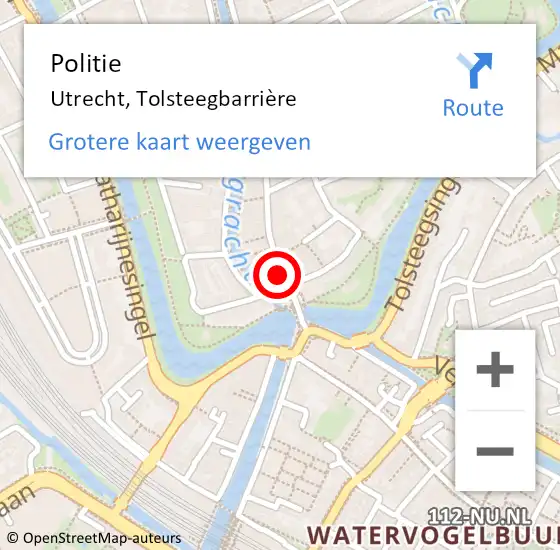 Locatie op kaart van de 112 melding: Politie Utrecht, Tolsteegbarrière op 28 maart 2025 19:48
