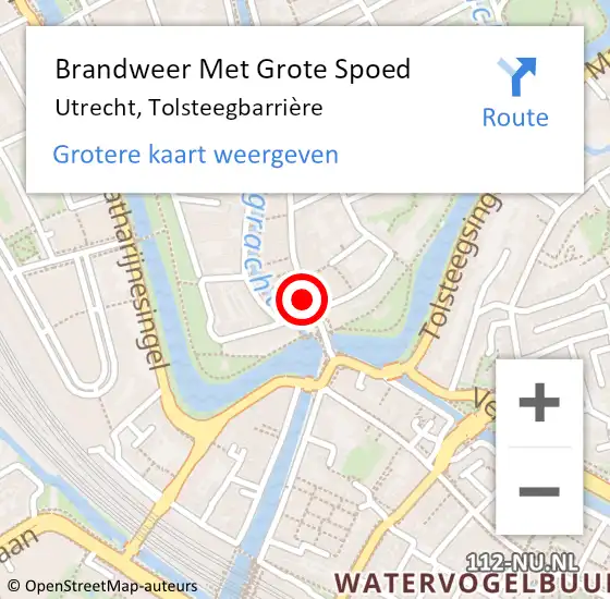 Locatie op kaart van de 112 melding: Brandweer Met Grote Spoed Naar Utrecht, Tolsteegbarrière op 28 maart 2025 19:49