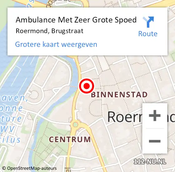 Locatie op kaart van de 112 melding: Ambulance Met Zeer Grote Spoed Naar Roermond, Brugstraat op 28 maart 2025 22:11