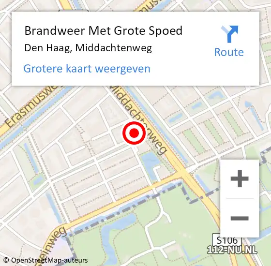Locatie op kaart van de 112 melding: Brandweer Met Grote Spoed Naar Den Haag, Middachtenweg op 28 maart 2025 23:51