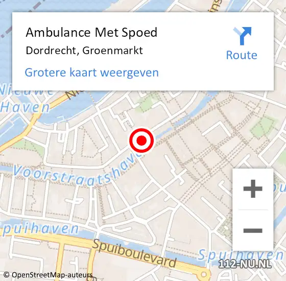 Locatie op kaart van de 112 melding: Ambulance Met Spoed Naar Dordrecht, Groenmarkt op 29 maart 2025 01:26