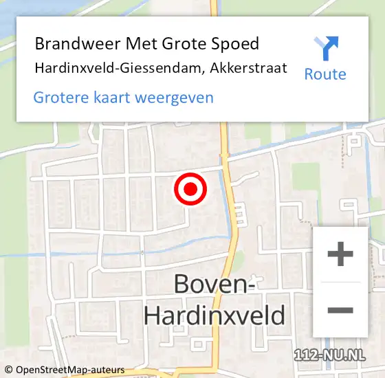 Locatie op kaart van de 112 melding: Brandweer Met Grote Spoed Naar Hardinxveld-Giessendam, Akkerstraat op 11 november 2014 13:35