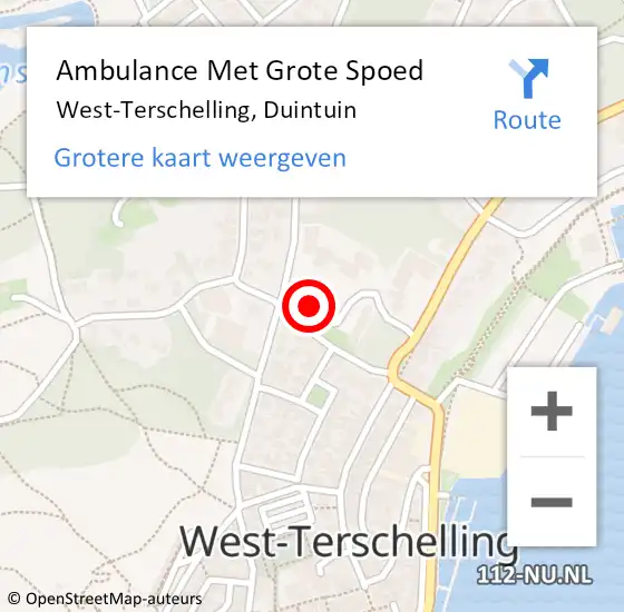 Locatie op kaart van de 112 melding: Ambulance Met Grote Spoed Naar West-Terschelling, Duintuin op 11 november 2014 13:57