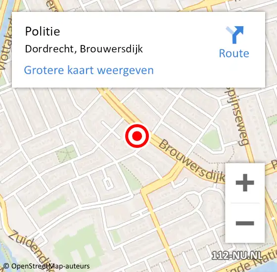 Locatie op kaart van de 112 melding: Politie Dordrecht, Brouwersdijk op 29 maart 2025 16:12