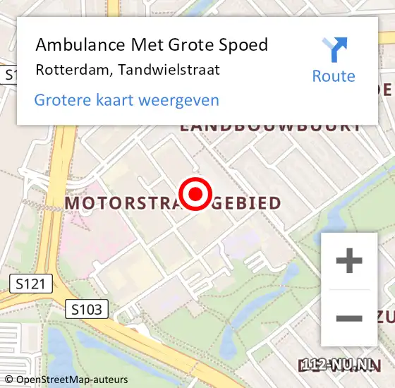 Locatie op kaart van de 112 melding: Ambulance Met Grote Spoed Naar Rotterdam, Tandwielstraat op 29 maart 2025 20:16
