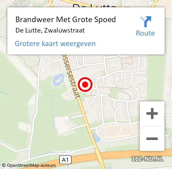 Locatie op kaart van de 112 melding: Brandweer Met Grote Spoed Naar De Lutte, Zwaluwstraat op 29 maart 2025 22:20