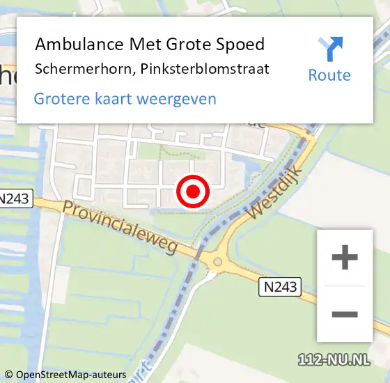 Locatie op kaart van de 112 melding: Ambulance Met Grote Spoed Naar Schermerhorn, Pinksterblomstraat op 11 november 2014 15:08