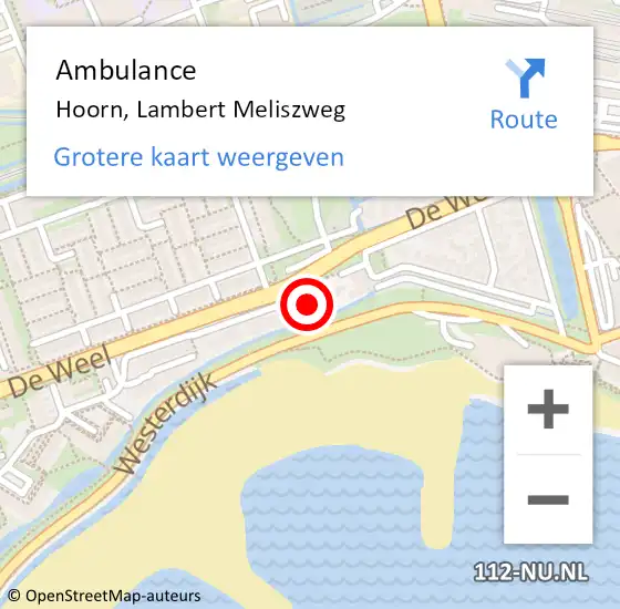Locatie op kaart van de 112 melding: Ambulance Hoorn, Lambert Meliszweg op 30 maart 2025 01:21