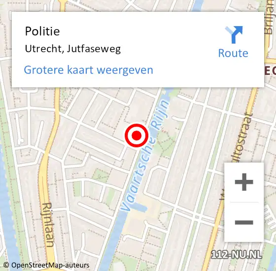 Locatie op kaart van de 112 melding: Politie Utrecht, Jutfaseweg op 30 maart 2025 07:23
