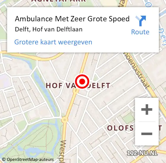 Locatie op kaart van de 112 melding: Ambulance Met Zeer Grote Spoed Naar Delft, Hof van Delftlaan op 30 maart 2025 08:37