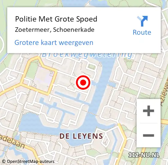 Locatie op kaart van de 112 melding: Politie Met Grote Spoed Naar Zoetermeer, Schoenerkade op 30 maart 2025 08:51
