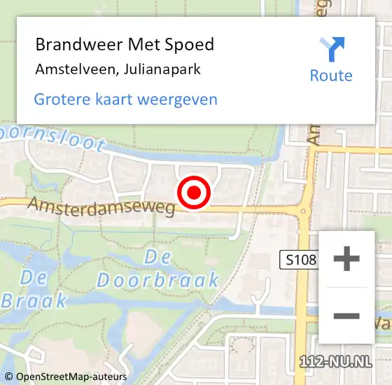 Locatie op kaart van de 112 melding: Brandweer Met Spoed Naar Amstelveen, Julianapark op 30 maart 2025 08:55