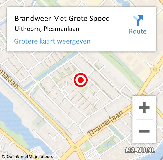 Locatie op kaart van de 112 melding: Brandweer Met Grote Spoed Naar Uithoorn, Plesmanlaan op 30 maart 2025 08:57