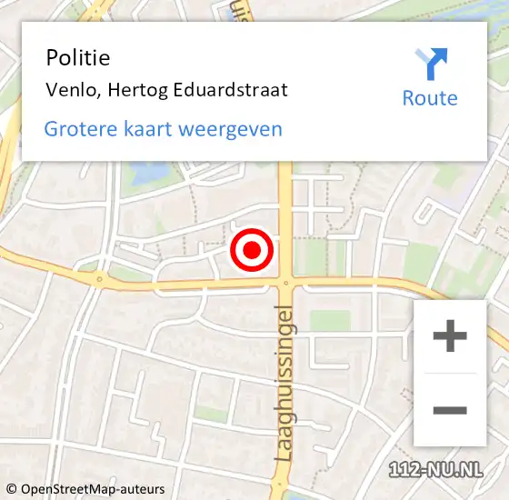 Locatie op kaart van de 112 melding: Politie Venlo, Hertog Eduardstraat op 30 maart 2025 13:04