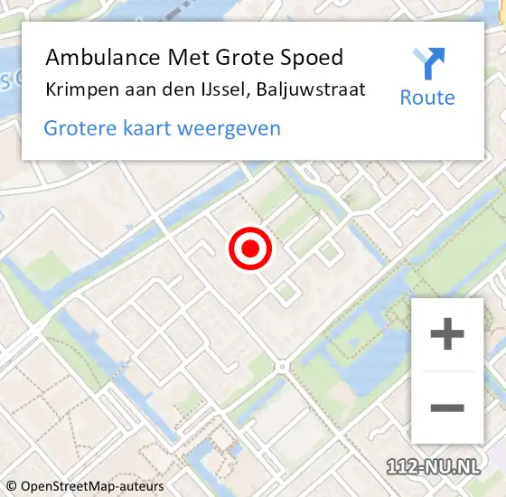 Locatie op kaart van de 112 melding: Ambulance Met Grote Spoed Naar Krimpen aan den IJssel, Baljuwstraat op 30 maart 2025 13:20