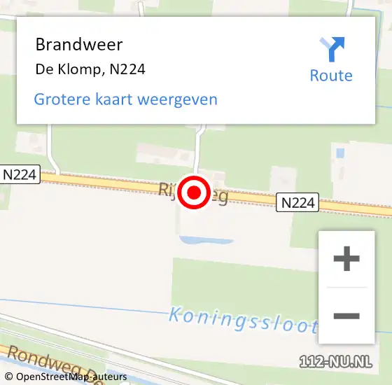 Locatie op kaart van de 112 melding: Brandweer De Klomp, N224 op 11 november 2014 16:01