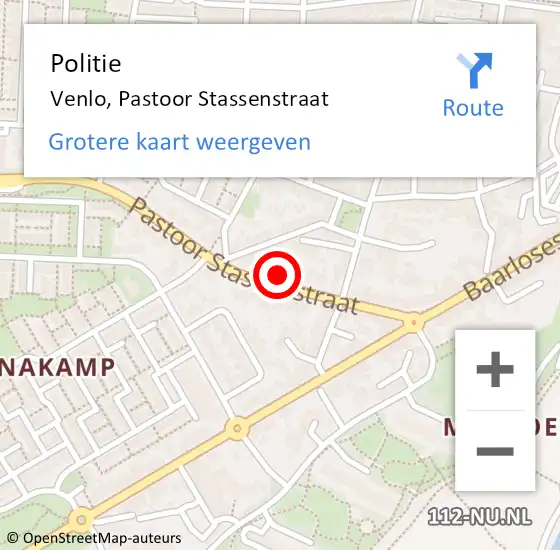 Locatie op kaart van de 112 melding: Politie Venlo, Pastoor Stassenstraat op 30 maart 2025 14:53