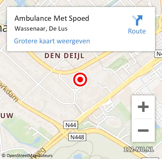 Locatie op kaart van de 112 melding: Ambulance Met Spoed Naar Wassenaar, De Lus op 30 maart 2025 16:13