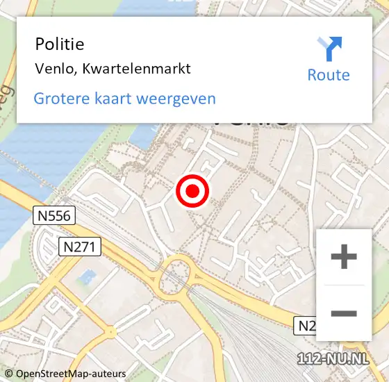 Locatie op kaart van de 112 melding: Politie Venlo, Kwartelenmarkt op 30 maart 2025 16:17