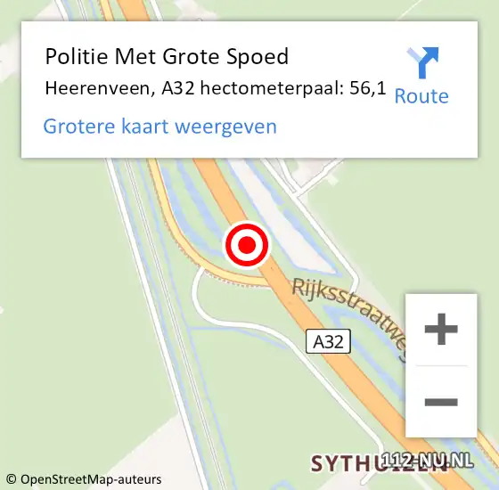 Locatie op kaart van de 112 melding: Politie Met Grote Spoed Naar Heerenveen, A32 hectometerpaal: 56,1 op 30 maart 2025 18:11