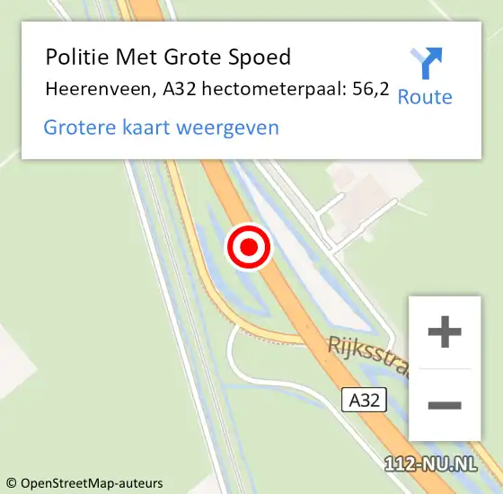 Locatie op kaart van de 112 melding: Politie Met Grote Spoed Naar Heerenveen, A32 hectometerpaal: 56,2 op 30 maart 2025 18:13
