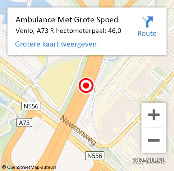 Locatie op kaart van de 112 melding: Ambulance Met Grote Spoed Naar Venlo, A73 R hectometerpaal: 46,0 op 11 november 2014 16:23