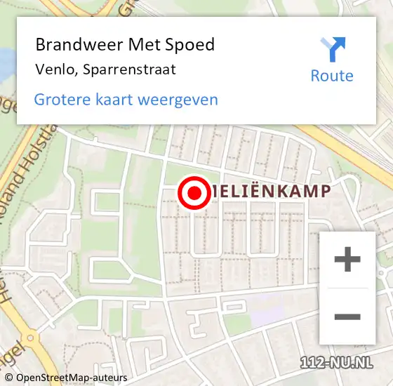 Locatie op kaart van de 112 melding: Brandweer Met Spoed Naar Venlo, Sparrenstraat op 30 maart 2025 18:43