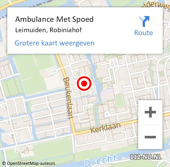 Locatie op kaart van de 112 melding: Ambulance Met Spoed Naar Leimuiden, Robiniahof op 11 november 2014 16:38