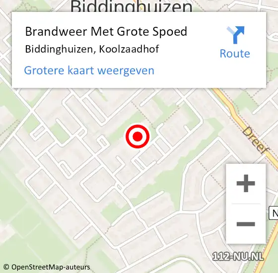 Locatie op kaart van de 112 melding: Brandweer Met Grote Spoed Naar Biddinghuizen, Koolzaadhof op 20 oktober 2013 18:56