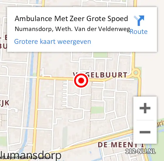 Locatie op kaart van de 112 melding: Ambulance Met Zeer Grote Spoed Naar Numansdorp, Weth. Van der Veldenweg op 31 maart 2025 09:19