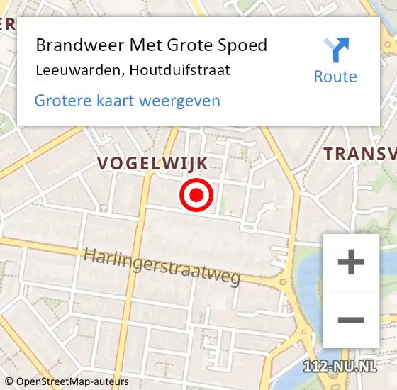 Locatie op kaart van de 112 melding: Brandweer Met Grote Spoed Naar Leeuwarden, Houtduifstraat op 31 maart 2025 12:17