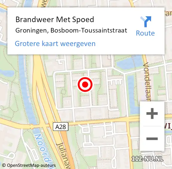 Locatie op kaart van de 112 melding: Brandweer Met Spoed Naar Groningen, Bosboom-Toussaintstraat op 31 maart 2025 14:55