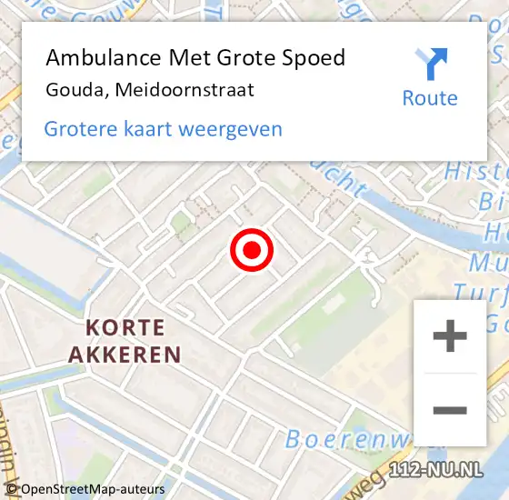 Locatie op kaart van de 112 melding: Ambulance Met Grote Spoed Naar Gouda, Meidoornstraat op 20 oktober 2013 19:03