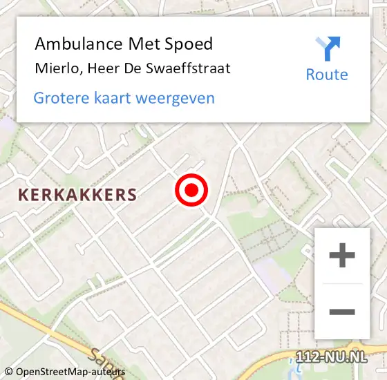 Locatie op kaart van de 112 melding: Ambulance Met Spoed Naar Mierlo, Heer De Swaeffstraat op 11 november 2014 18:11