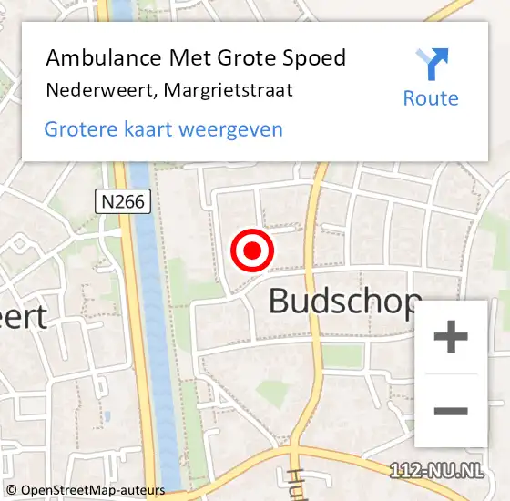 Locatie op kaart van de 112 melding: Ambulance Met Grote Spoed Naar Nederweert, Margrietstraat op 11 november 2014 18:13