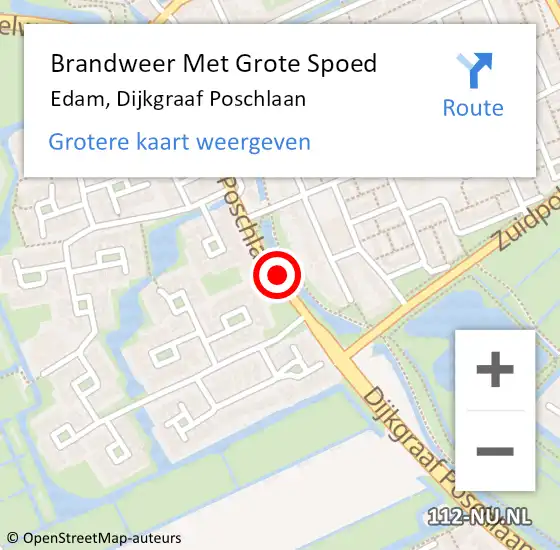 Locatie op kaart van de 112 melding: Brandweer Met Grote Spoed Naar Edam, Dijkgraaf Poschlaan op 11 november 2014 18:23