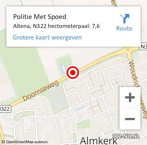 Locatie op kaart van de 112 melding: Politie Met Spoed Naar Altena, N322 hectometerpaal: 7,6 op 31 maart 2025 17:08