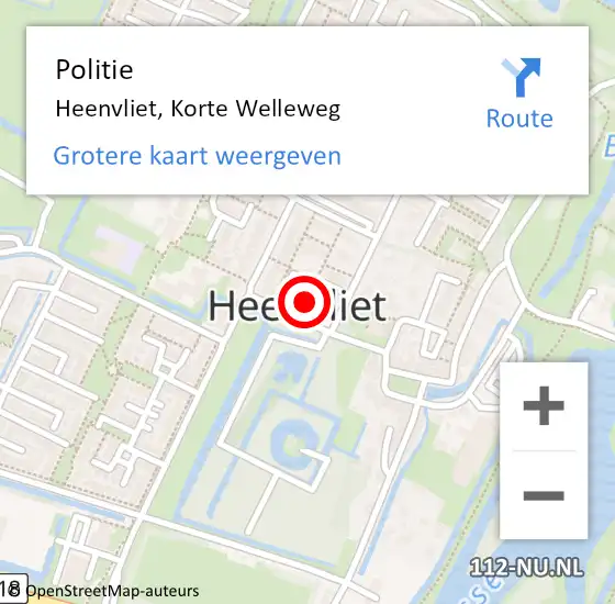 Locatie op kaart van de 112 melding: Politie Heenvliet, Korte Welleweg op 31 maart 2025 18:57