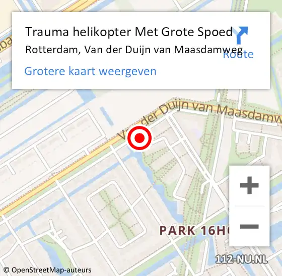 Locatie op kaart van de 112 melding: Trauma helikopter Met Grote Spoed Naar Rotterdam, Van der Duijn van Maasdamweg op 1 april 2025 00:03