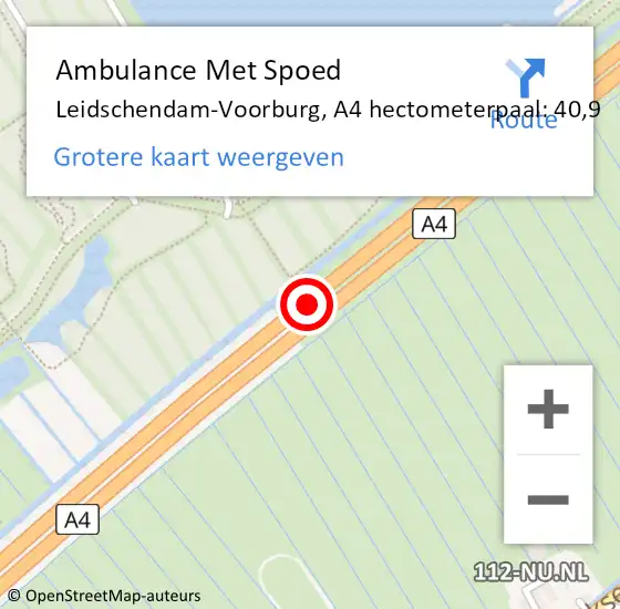 Locatie op kaart van de 112 melding: Ambulance Met Spoed Naar Leidschendam-Voorburg, A4 hectometerpaal: 40,9 op 1 april 2025 07:01