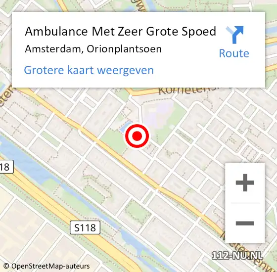Locatie op kaart van de 112 melding: Ambulance Met Zeer Grote Spoed Naar Amsterdam, Orionplantsoen op 1 april 2025 07:08